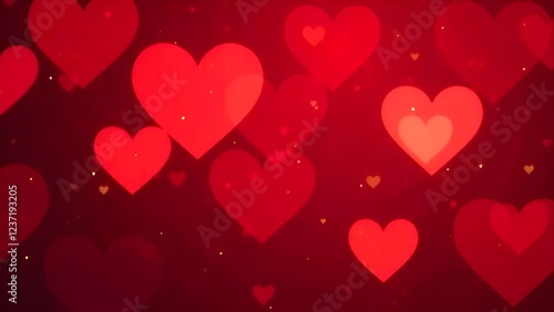 Blured red romantic background with bokeh hearts for Valentine's day	