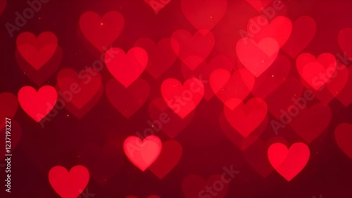 Blured red romantic background with bokeh hearts for Valentine's day	