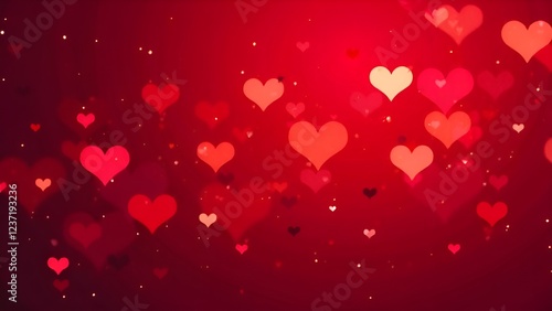 Blured red romantic background with bokeh hearts for Valentine's day	