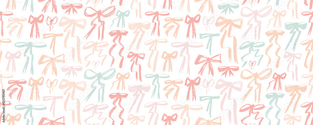 Pastel colored girly seamless pattern with crayon drawn bow knots and ribbons. Girly naive coquette bows. Pastel colored girly seamless pattern with crayon drawn bow knots and ribbons. Girly naive coquette bows.