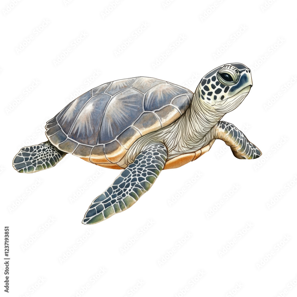 Obraz premium Detailed illustration of a green sea turtle on transparent background isolated png