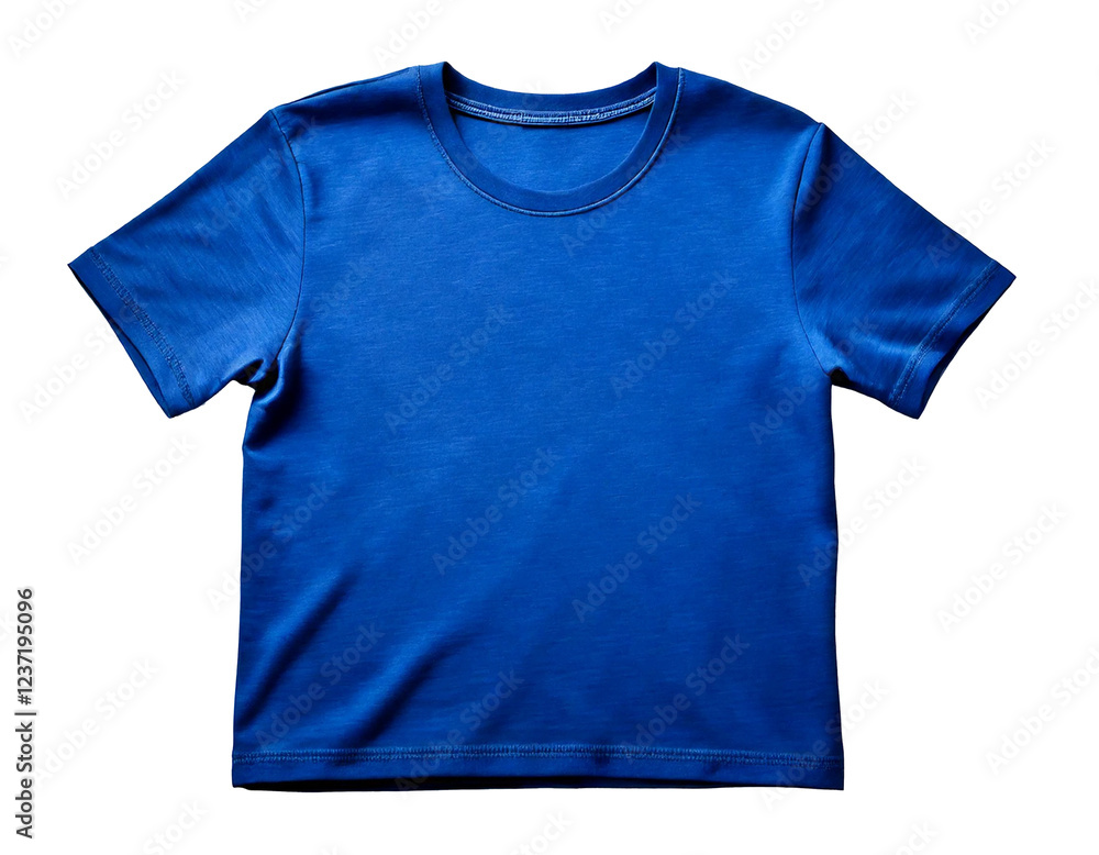 Blue tshirt isolated on PNG transparent white background, casual clothing, short sleeves, round neckline, lightweight fabric, unisex design, vibrant color, comfortable fit, stylish, versatile, summer 