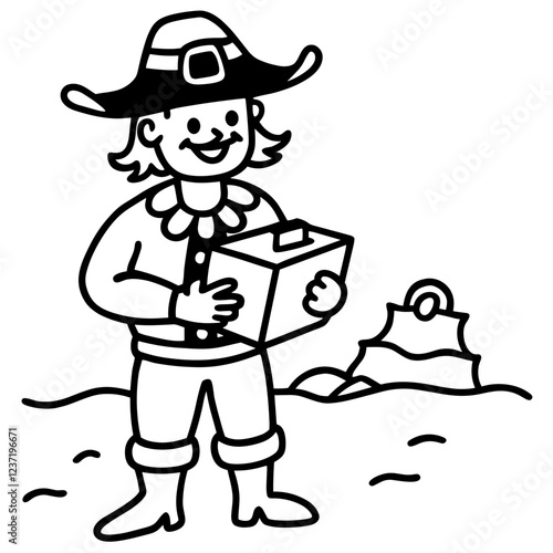 Wallpaper Mural Coloring. Pilgrim holding a box on sandy ground Torontodigital.ca