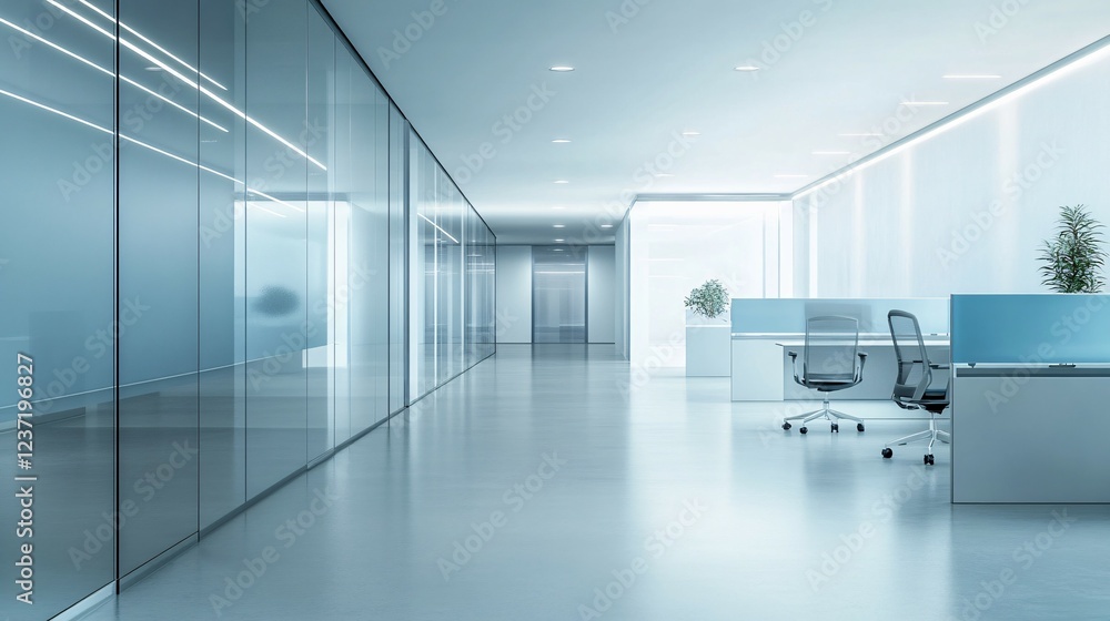 Fototapeta premium Modern Office Interior Design with Glass Walls and Modern Furniture