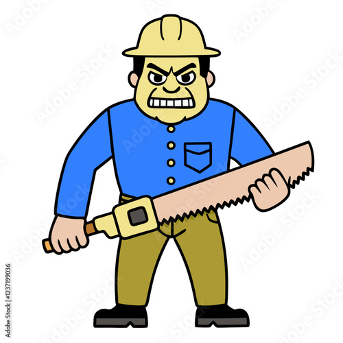 Hand Saw Construction Tool Vector | Cartoon, Clipart & Line Art Illustration, High-quality hand saw vector illustration in cartoon, clipart, and line art style for digital use.