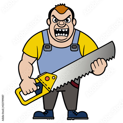 Hand Saw Construction Tool Vector | Cartoon, Clipart & Line Art Illustration, High-quality hand saw vector illustration in cartoon, clipart, and line art style for digital use.