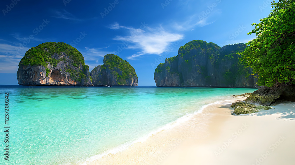 Fototapeta premium A ranking of the top 10 most beautiful beaches, with crystal-clear water and golden sand