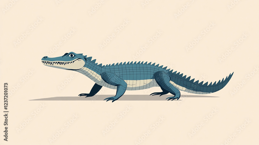 Fototapeta premium A stylized alligator illustration with a detailed yet minimalistic design on a clean beige background for a modern artistic look