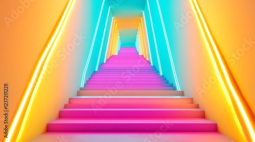 Neon Lit Staircase Ascending Vibrant Colors