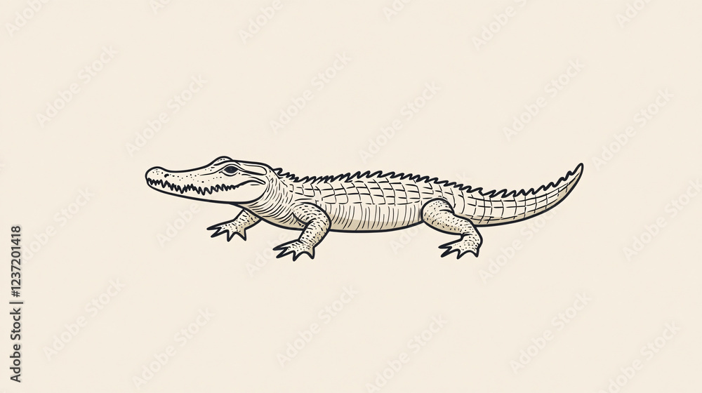 Naklejka premium Detailed hand-drawn crocodile illustration in a vintage sketch style on a neutral background with fine artistic details and a classic touch 