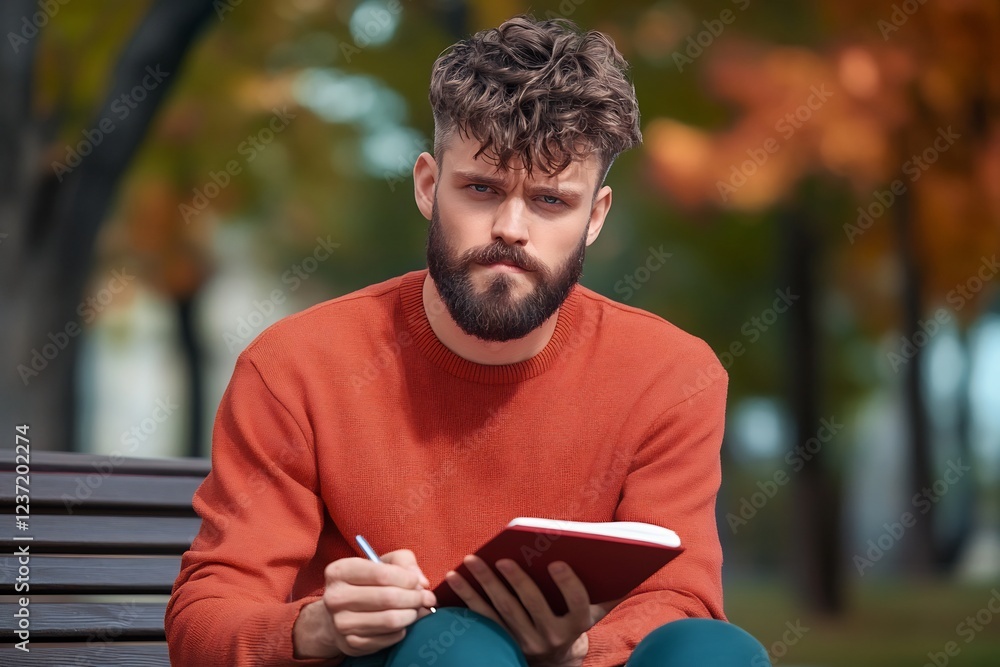 man notebook writing outdoors morning light man notebook writing outdoors morning light