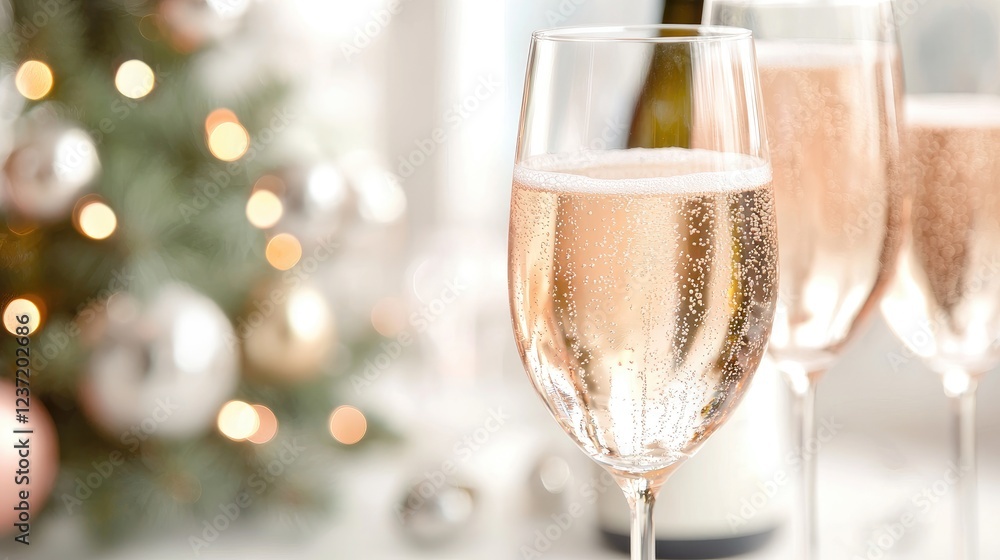 Festive Ros? Champagne Toast, Christmas Tree Background Festive Ros? Champagne Toast, Christmas Tree Background
