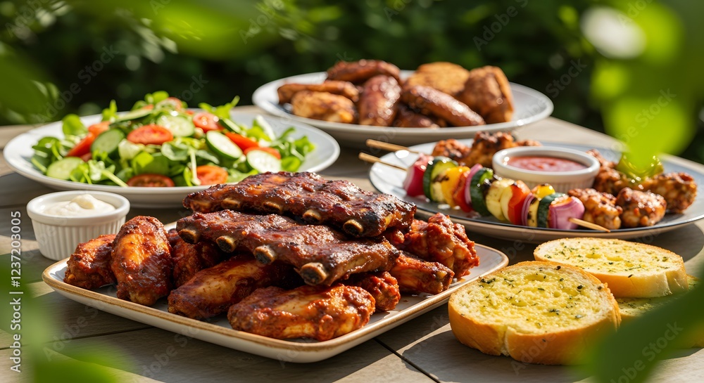 Delicious Bbq Feast with Ribs Wings and More Delicious Bbq Feast with Ribs Wings and More
