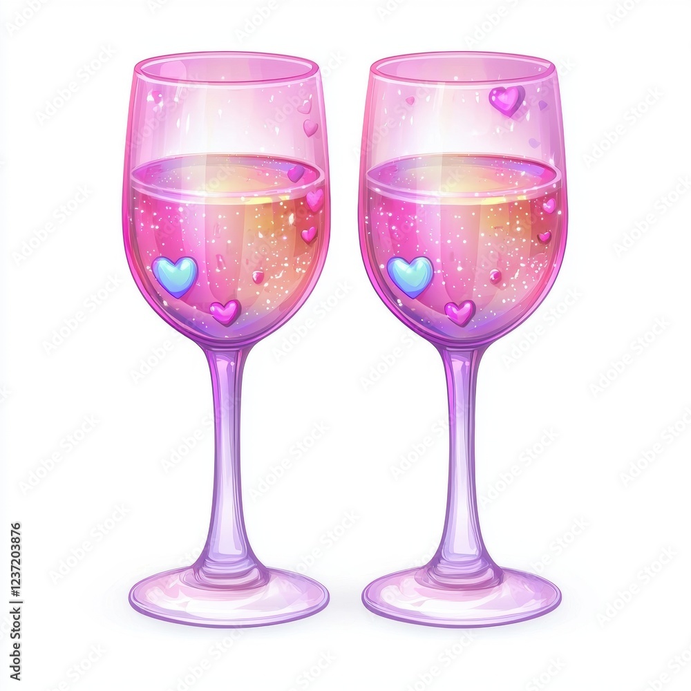 wine glasses filled with sparkling wine, isolated on a white background for Saint Valentines Day wine glasses filled with sparkling wine, isolated on a white background for Saint Valentines Day