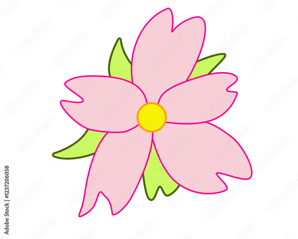 Pink flower with green leaves - vector template Pink flower with green leaves - vector template