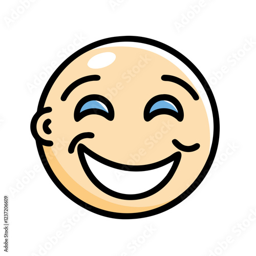 Smiley face icon with blue and beige colors representing happiness and positivity in a cheerful design