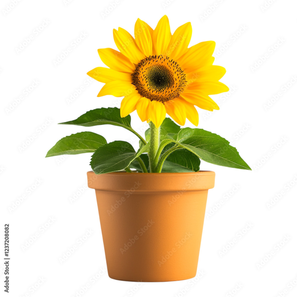 Obraz premium Isolated Potted Sunflower in Full Bloom - Ideal for Gardening Blogs and Home Decor Websites