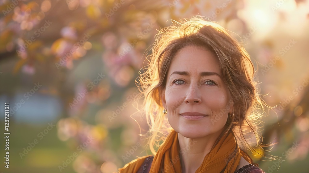 A serene portrait of a woman in a natural setting, surrounded by sunlight and blossoming flowers, evoking warmth and tranquility. A serene portrait of a woman in a natural setting, surrounded by sunlight and blossoming flowers, evoking warmth and tranquility.