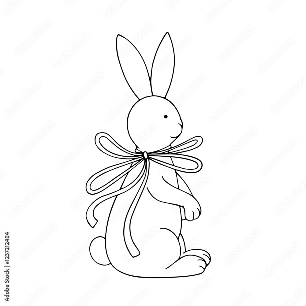 Obraz premium Line sketch, coloring decorative festive Easter bunny. Vector graphics.