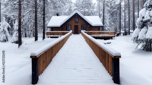 Wallpaper Mural Snow-covered cabin walkway, winter forest. Vacation rental Torontodigital.ca