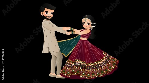 Cute couple cartoon Character for love, Wedding Couple, Transparent background video for presentation.