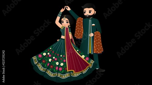 Cute couple cartoon Character for love, Wedding Couple, Transparent background video for presentation.