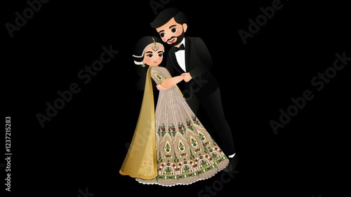 Cute couple cartoon Character for love, Wedding Couple, Transparent background video for presentation.