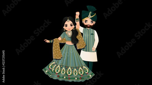 Cute couple cartoon Character for love, Wedding Couple, Transparent background video for presentation.