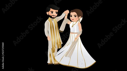 Cute couple cartoon Character for love, Wedding Couple, Transparent background video for presentation.
