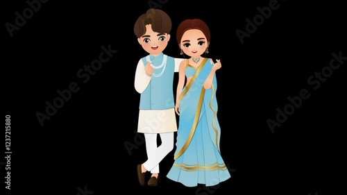 Cute couple cartoon Character for love, Wedding Couple, Transparent background video for presentation.