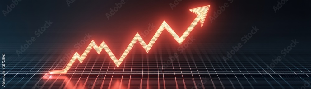 Fototapeta premium A glowing upward trend line symbolizing financial growth and success in a modern digital space.