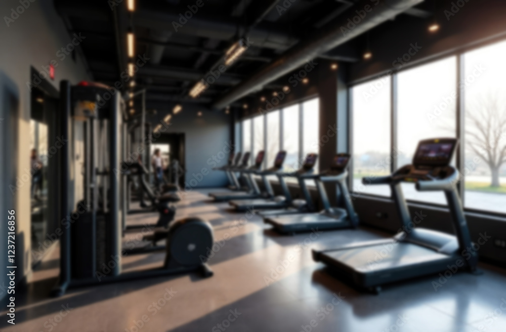 Fototapeta premium blur background of Fitness club weight training equipment gym modern interior