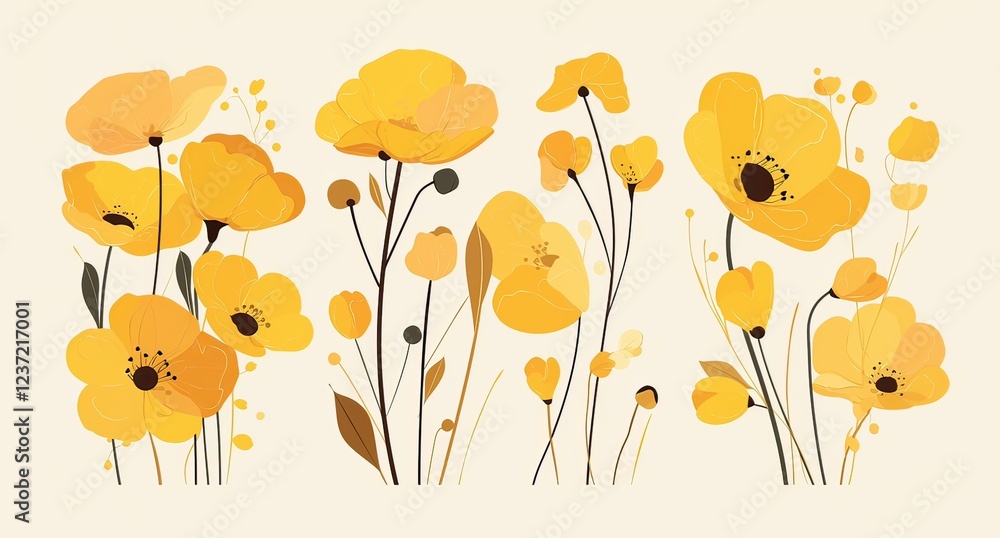 Obraz premium Abstract Yellow Flower Vector Background Design with Soft Pastel Colors on White Background