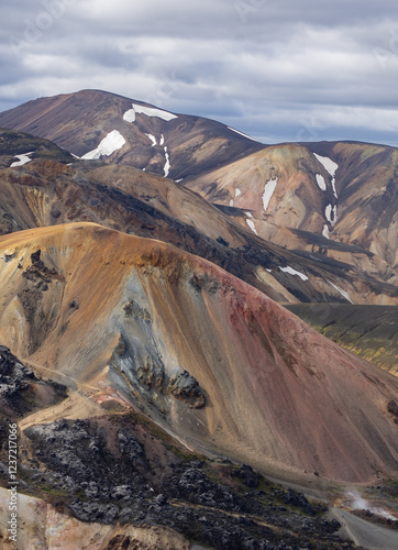The colorful Mt Brennisteinsalda in the Landmannalaugar region, Fjallabak Nature reserve in the central highlands of Iceland