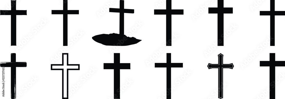 Christian silhouettes set, cross pack of vector silhouette design, isolated background Christian silhouettes set, cross pack of vector silhouette design, isolated background