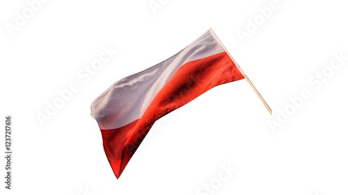 Poland national flag isolated on white background. Republic of Poland is a country in Central Europe. It extends from the Baltic Sea in the north to the Sudetes and Carpathian Mountains. photo