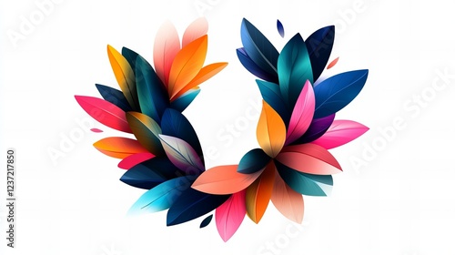 Vibrant abstract floral design. Colorful leaves create a beautiful circular pattern against a white background.