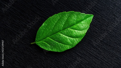 Green leaf on dark surface, nature background, eco concept