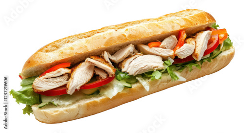 Delicious chicken sandwich with fresh vegetables isolated on transparent background