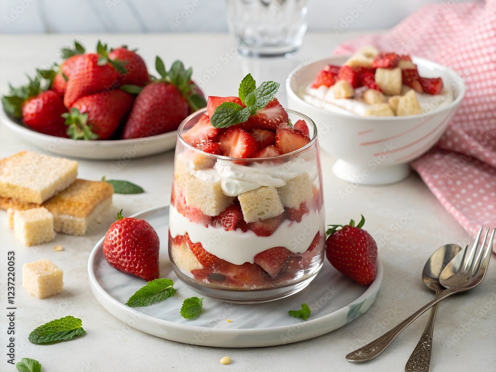 Delicious strawberry dessert layered with cream, cake, and fresh strawberries, perfect for summer gatherings and celebrations Delicious strawberry dessert layered with cream, cake, and fresh strawberries, perfect for summer gatherings and celebrations