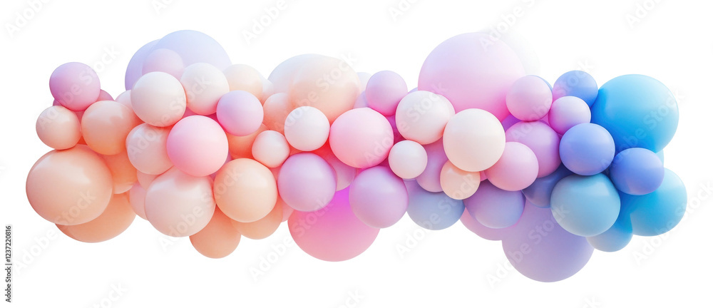 Colorful spheres in pastel shades flowing together isolated on transparent background Colorful spheres in pastel shades flowing together isolated on transparent background