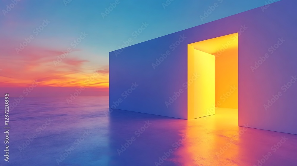 Sunset Glow Illuminates Modern Minimalist Structure Sunset Glow Illuminates Modern Minimalist Structure
