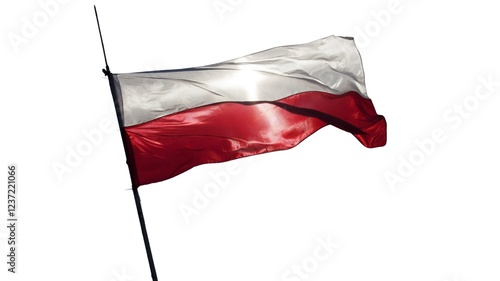 Poland national flag isolated on white background. Republic of Poland is a country in Central Europe. It extends from the Baltic Sea in the north to the Sudetes and Carpathian Mountains. photo