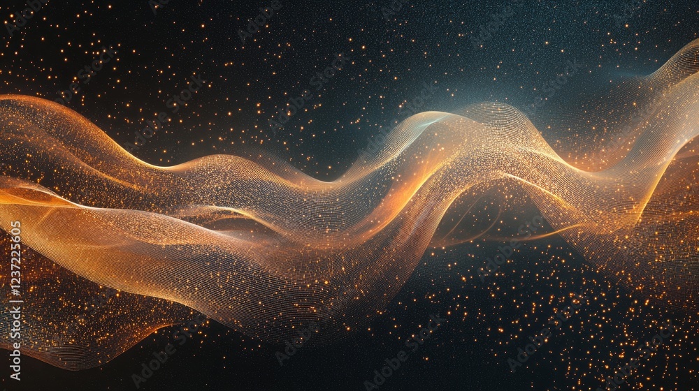An ethereal and cosmic mood is created by a starry background with shimmering particles. An ethereal and cosmic mood is created by a starry background with shimmering particles.