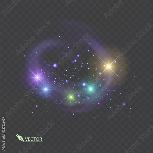 Space with shining stars. Starry night Stardust on dark sky. Magic galaxy in Vector