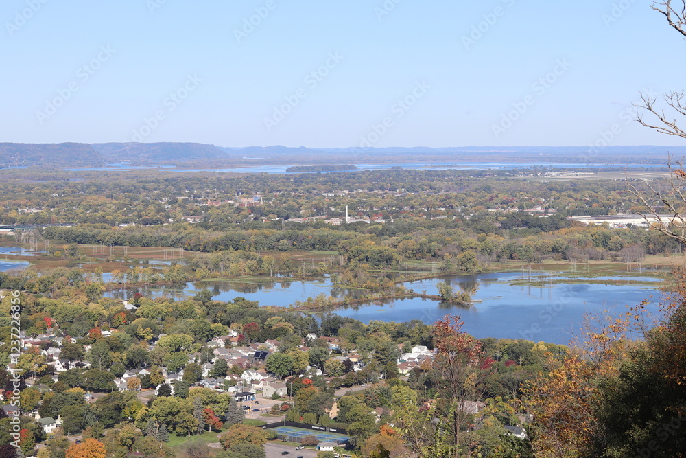Fototapeta premium Birds eye view of Grandads Bluff in La Crosse, Wisconsin