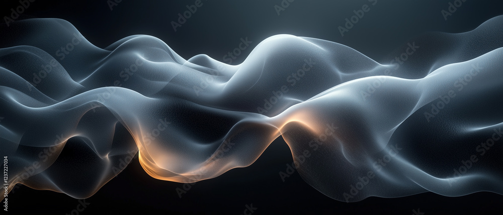 Obraz premium Elegant abstract dark fluid waves with a glowing highlight, creating a futuristic and ethereal atmosphere.