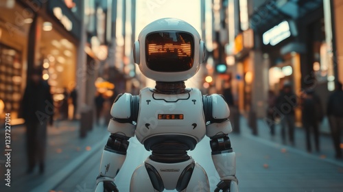 Wallpaper Mural Futuristic robot stands on busy urban street in daylight Torontodigital.ca