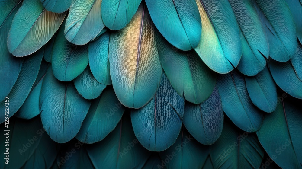 Vibrant close-up of colorful bird feathers in blue and green hues Vibrant close-up of colorful bird feathers in blue and green hues