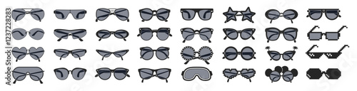 Sunglass and glasses vector illustration on transparent background. Men and women glasses. Sun glasses hipster frame set, fashion black plastic rims
